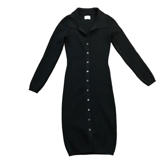 Aritzia Wilfred Cove Dress Women's S Black Button Up Ribbed Sweater Viscose NEW - Picture 1 of 13